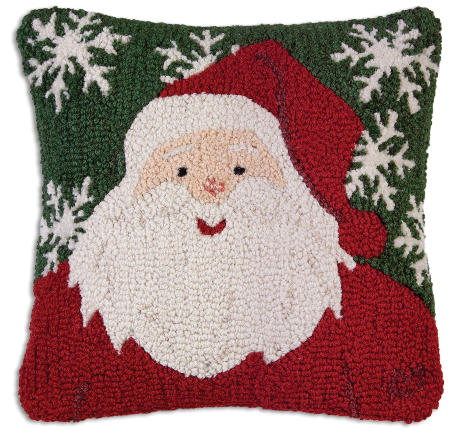 Hooked Wool Pillow - Winter Santa - 18" x 18"