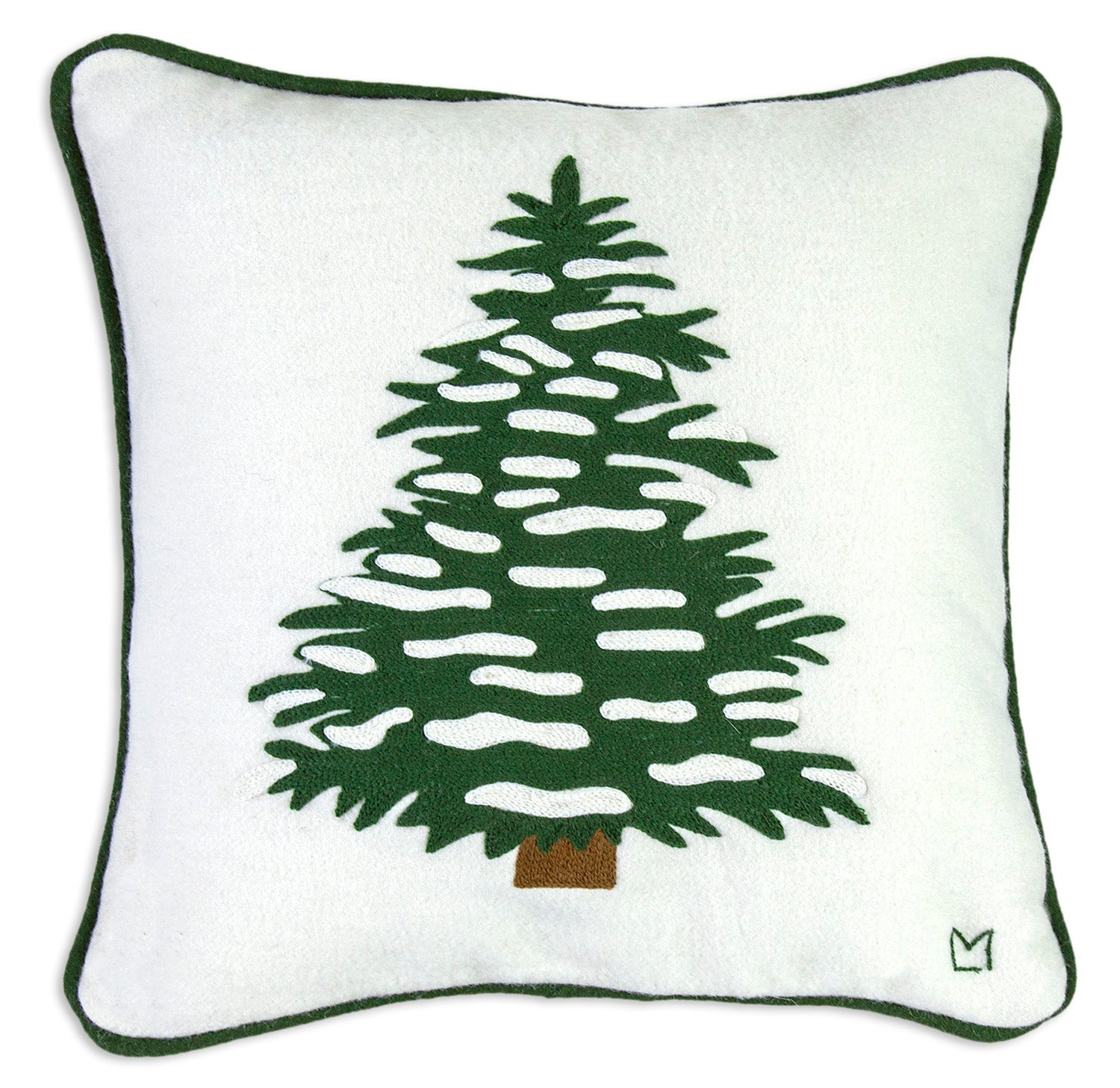 Embroidered Wool Pillow - Flurry Tree - 18" x 18"