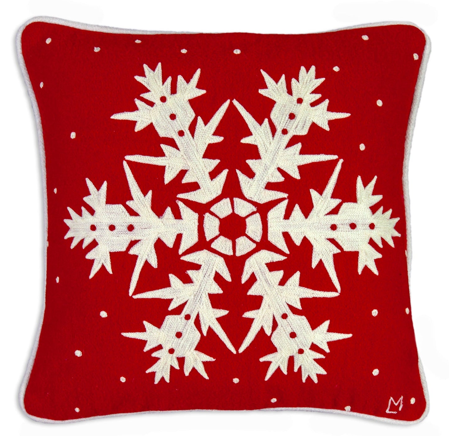 Embroidered Wool Pillow - Snowflake - 18" x 18"