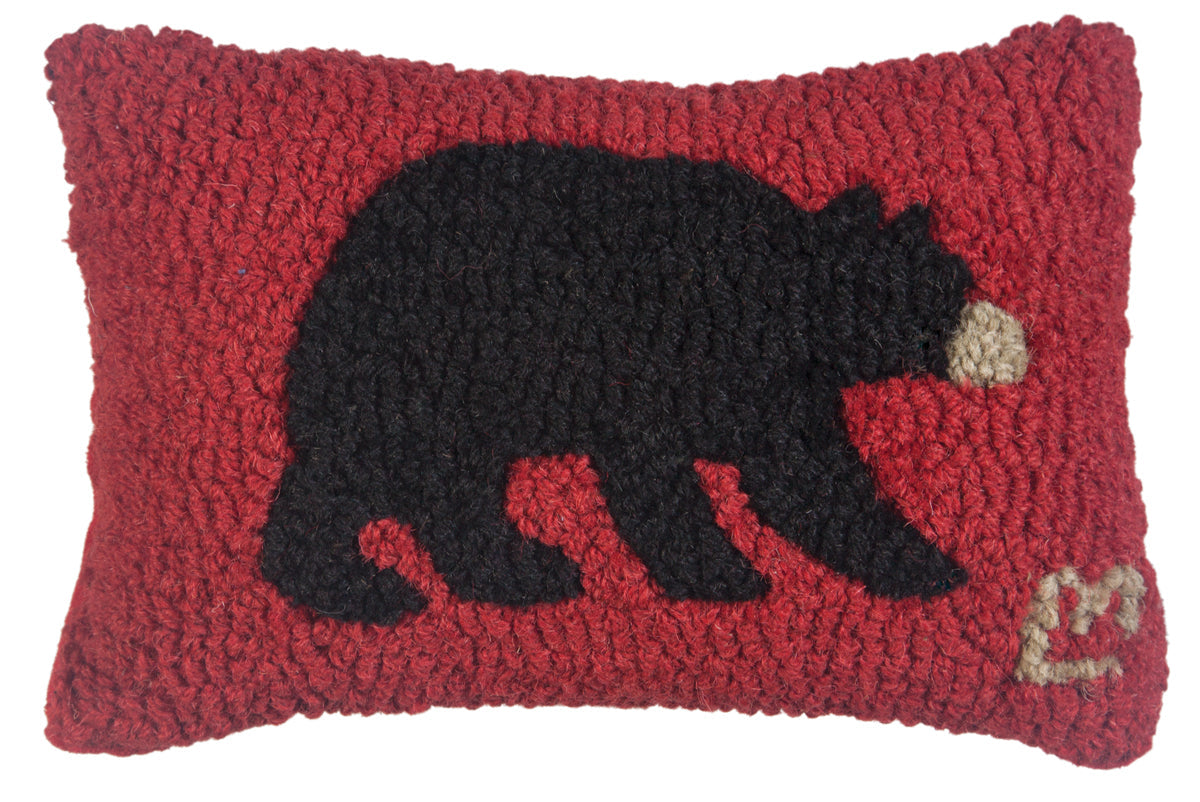 Hooked Wool Pillow - Black Bear - 8" x 12"