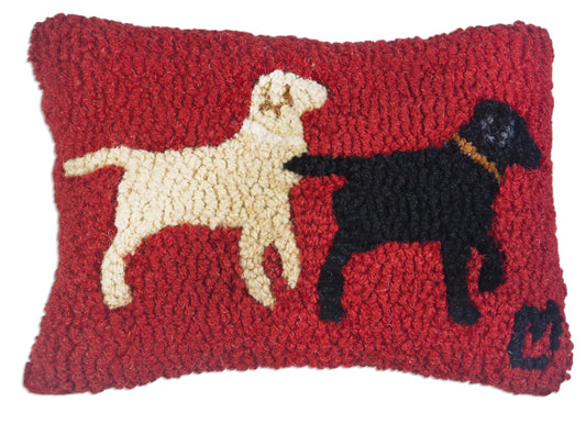 Hooked Wool Pillow - Lab Buddies - 8" x 12"