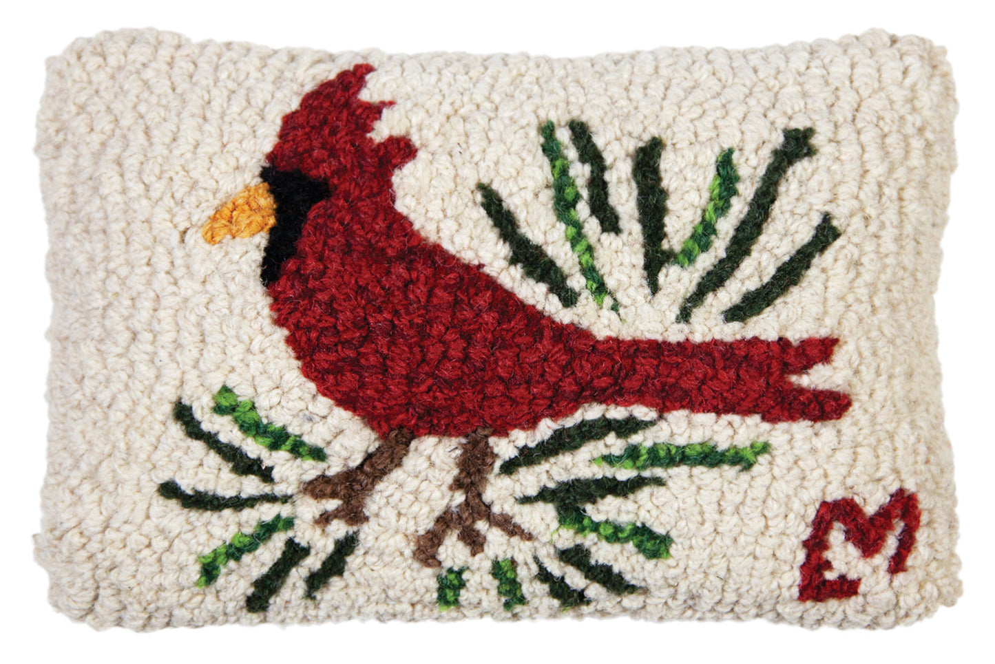 Hooked Wool Pillow - Cardinal - 8" x 12"