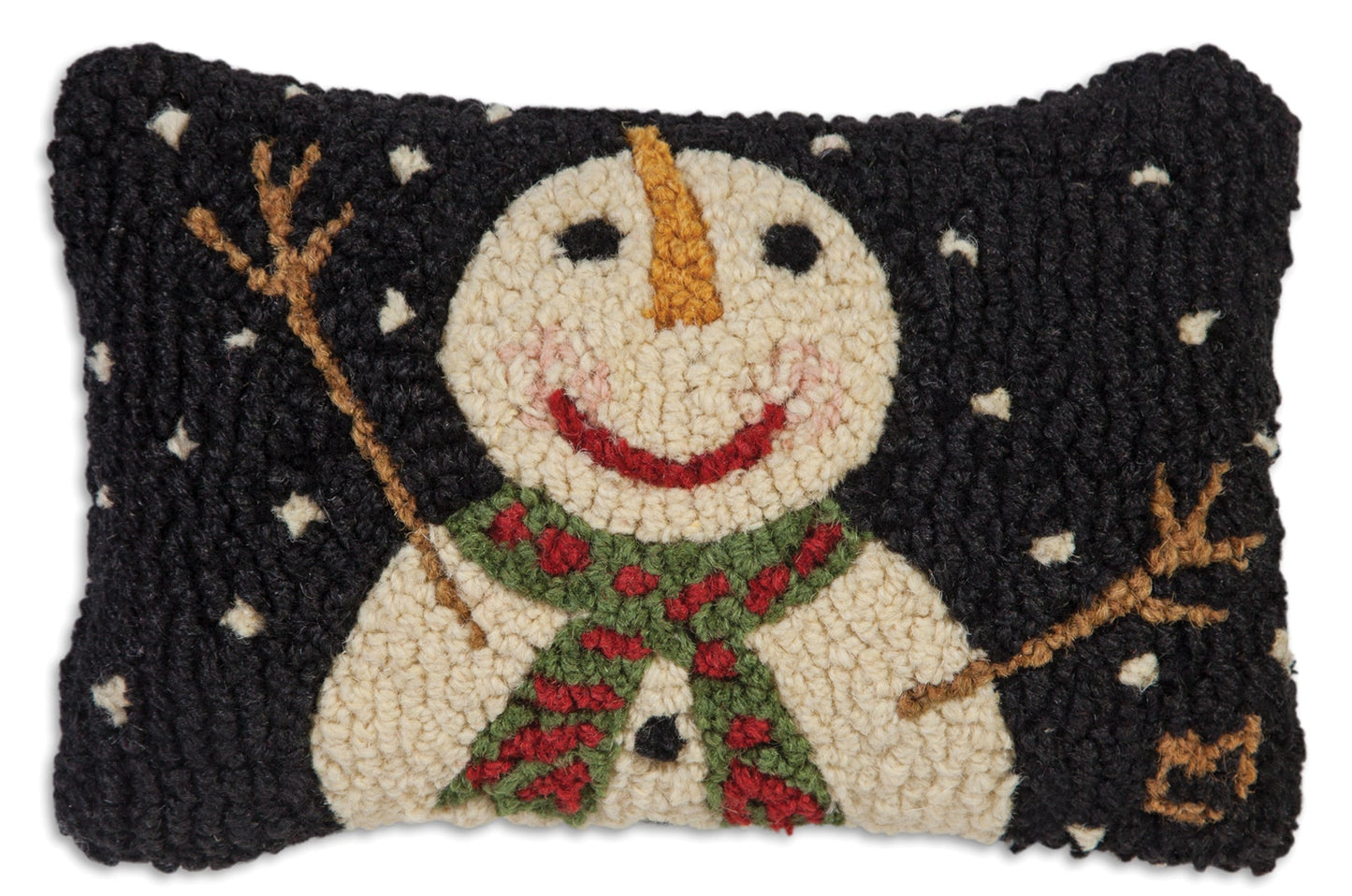 Hooked Wool Pillow - Cheers Snowman With Flake - 8" x 12"