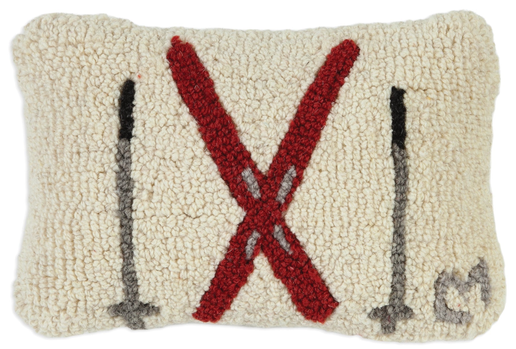 Hooked Wool Pillow - Crossed Skis - 8" x 12"