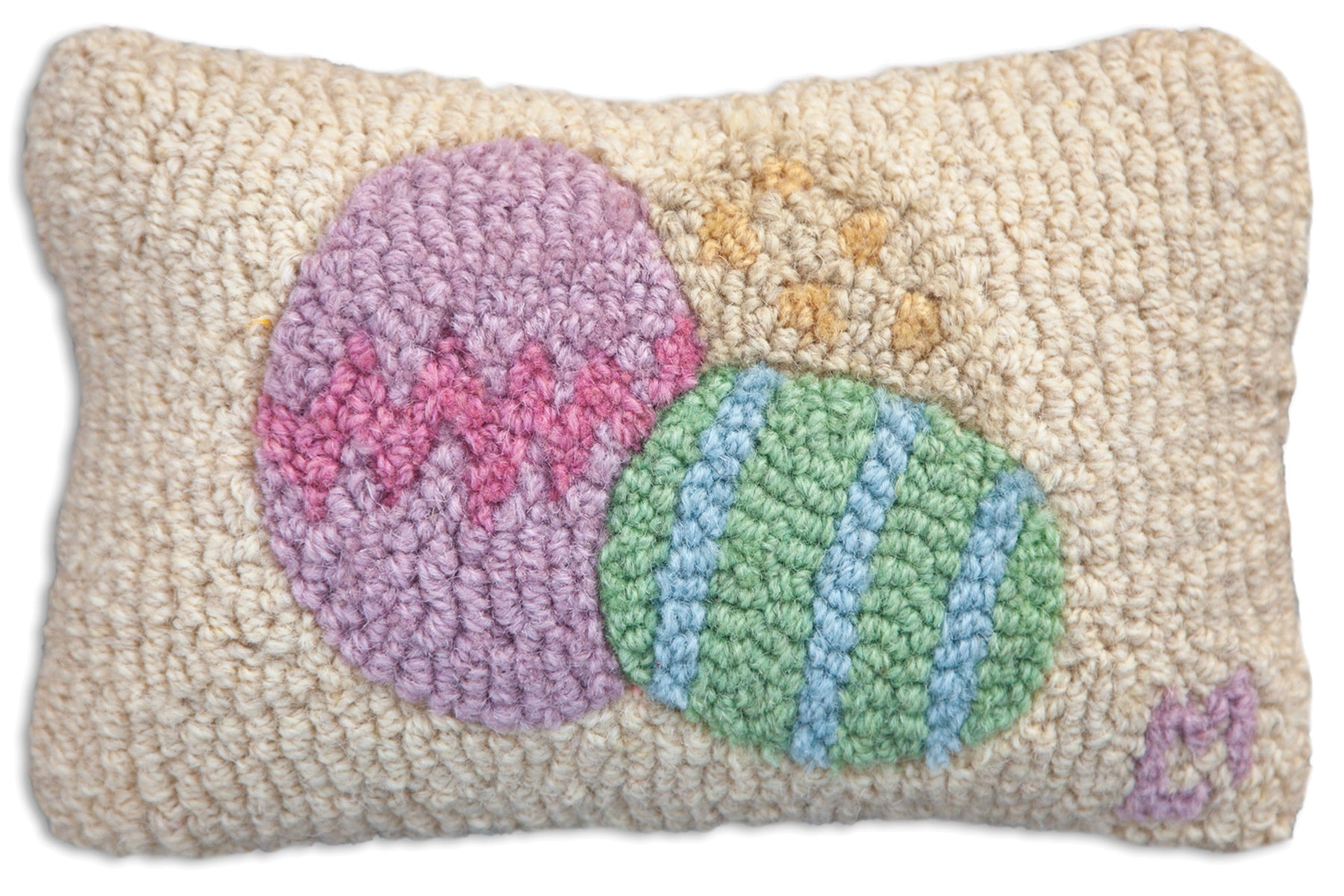 Hooked Wool Pillow - Easter Eggs - 8" x 12"