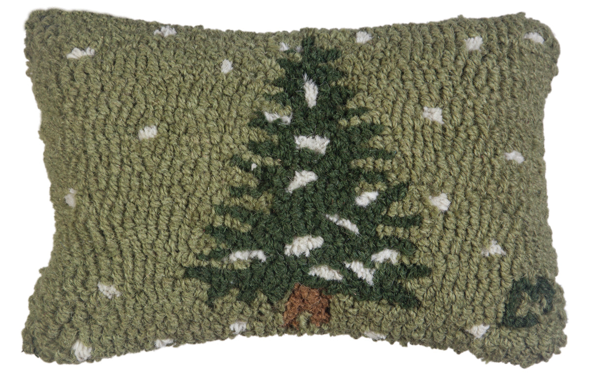 Hooked Wool Pillow - Flurries Frosted Tree - 8" x 12"