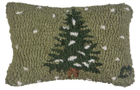 Hooked Wool Pillow - Flurries Frosted Tree - 8" x 12"