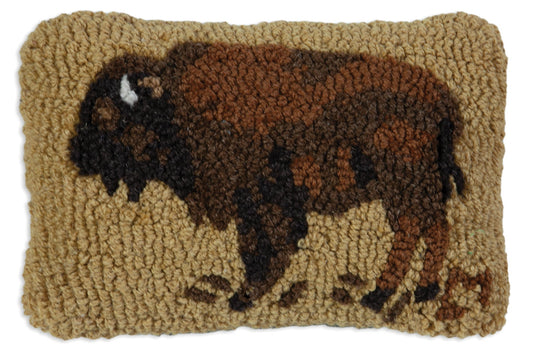 Hooked Wool Pillow - Golden Buffalo - 8" x 12"