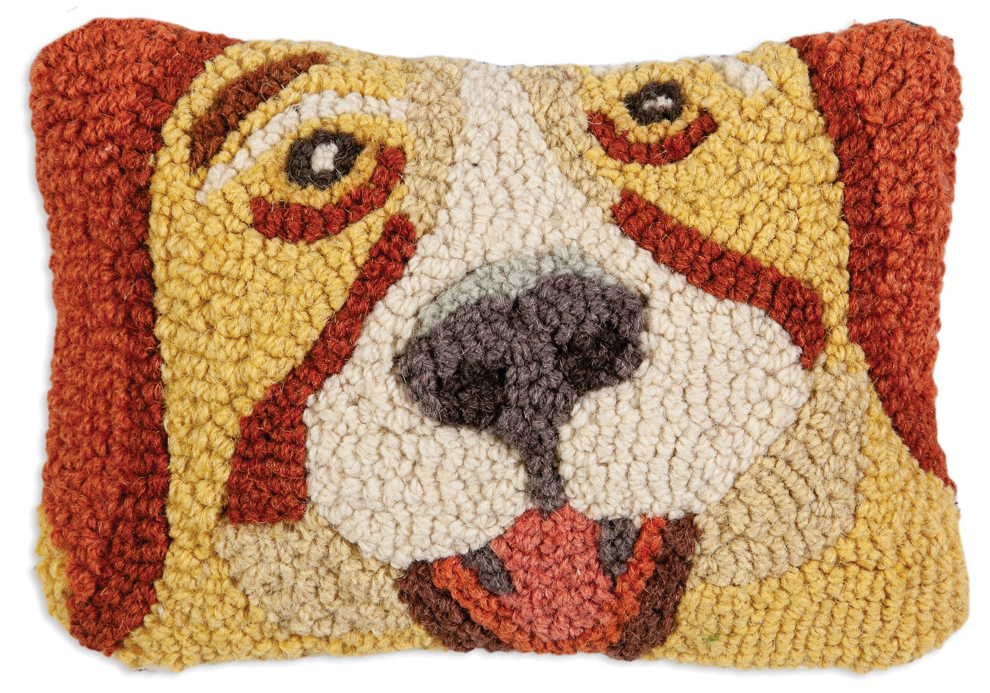 Hooked Wool Pillow - Happy Dog - 8" x 12"