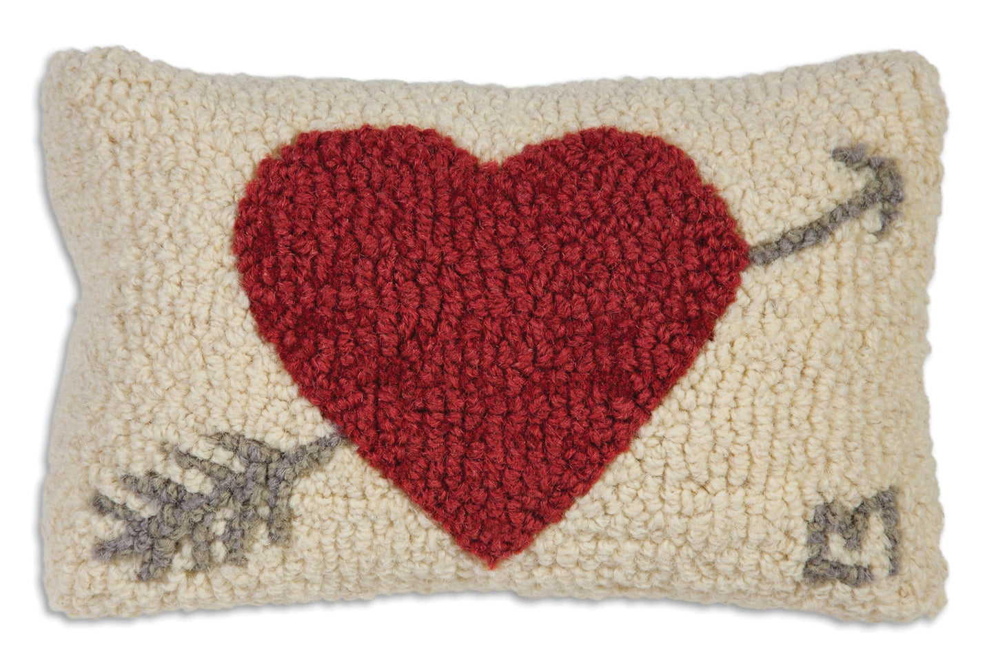 Hooked Wool Pillow - Heart And Arrow - 8" x 12"