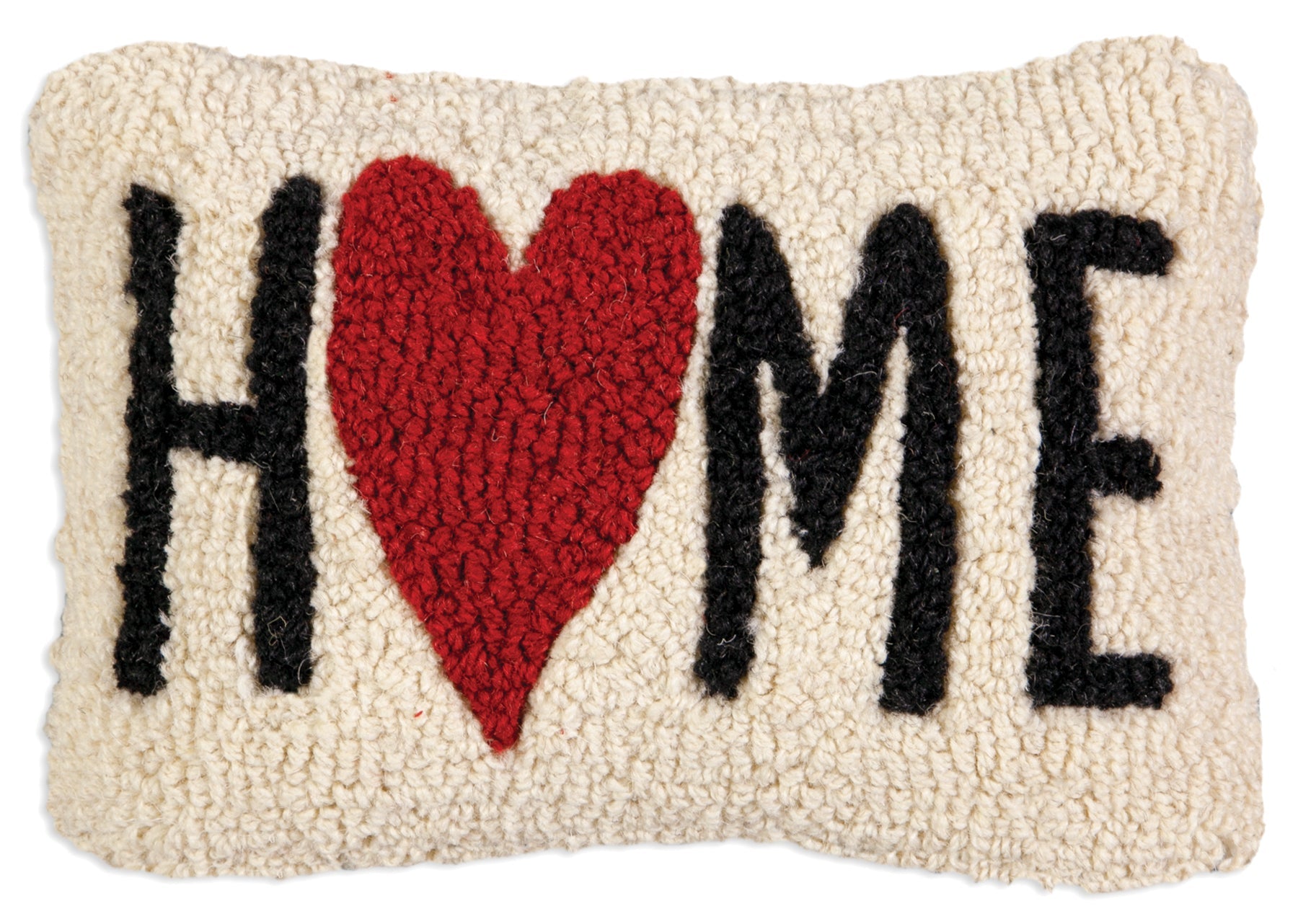 Hooked Wool Pillow - Home Is Where The Heart Is - 8" x 12"