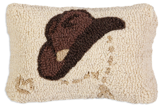 Hooked Wool Pillow - Howdy Maam Cowboy Hat - 8" x 12"