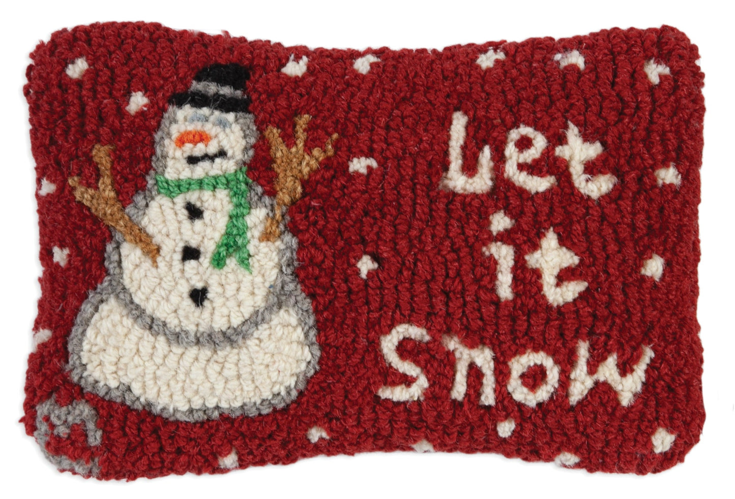 Hooked Wool Pillow - Let It Snow Snowman - 8" x 12"