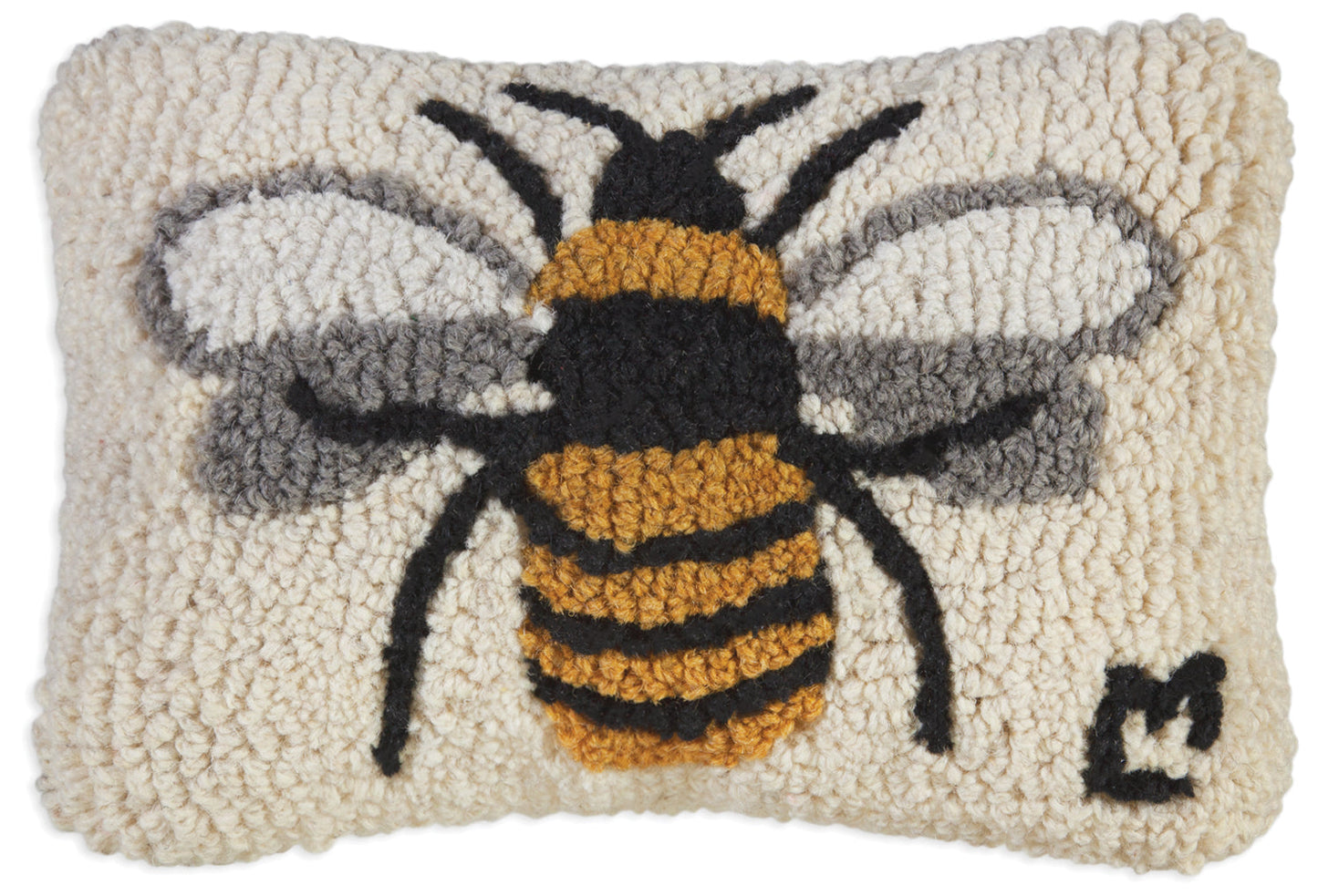 Hooked Wool Pillow - Lone Bee - 8" x 12"