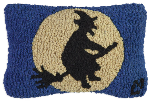 Hooked Wool Pillow - Moon Witch - 8" x 12"