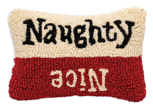 Naughty or Nice - 8" X 12" Hooked Wool Pillow