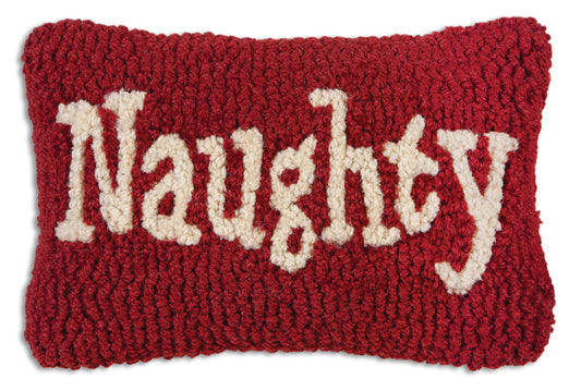 Hooked Wool Pillow - Naughty - 8" x 12"