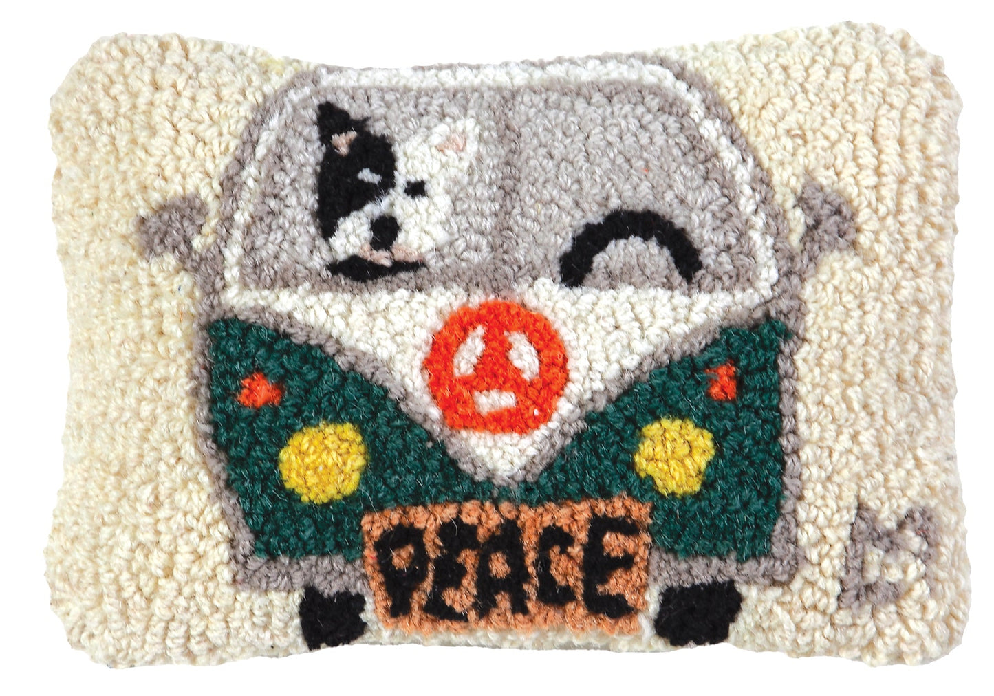 Hooked Wool Pillow - VW Peace Bus - 8" x 12"