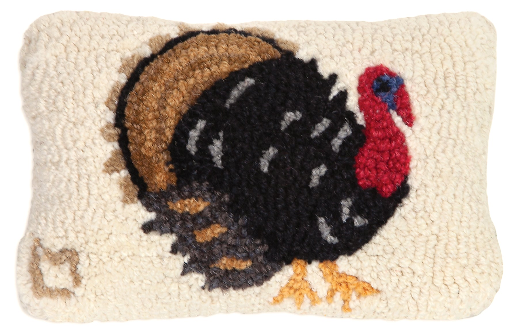 Hooked Wool Pillow - Perky Turkey - 8" x 12"