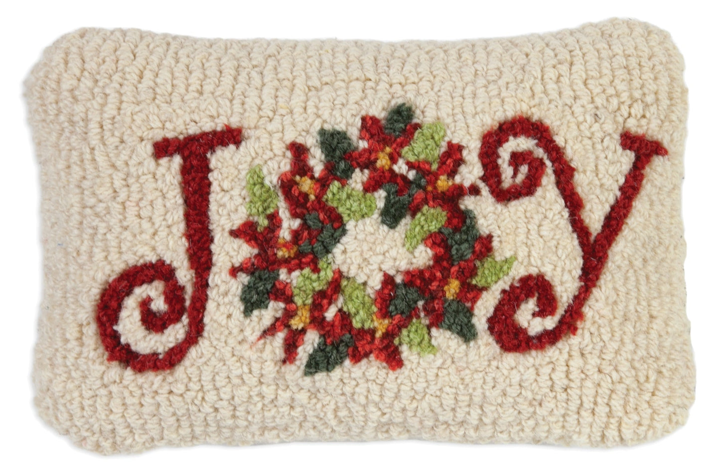 Hooked Wool Pillow - Poinsettia Joy - 8" x 12"