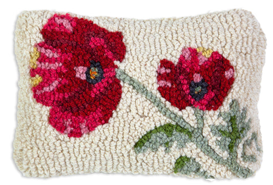 Hooked Wool Pillow - Poppy - 8" x 12"