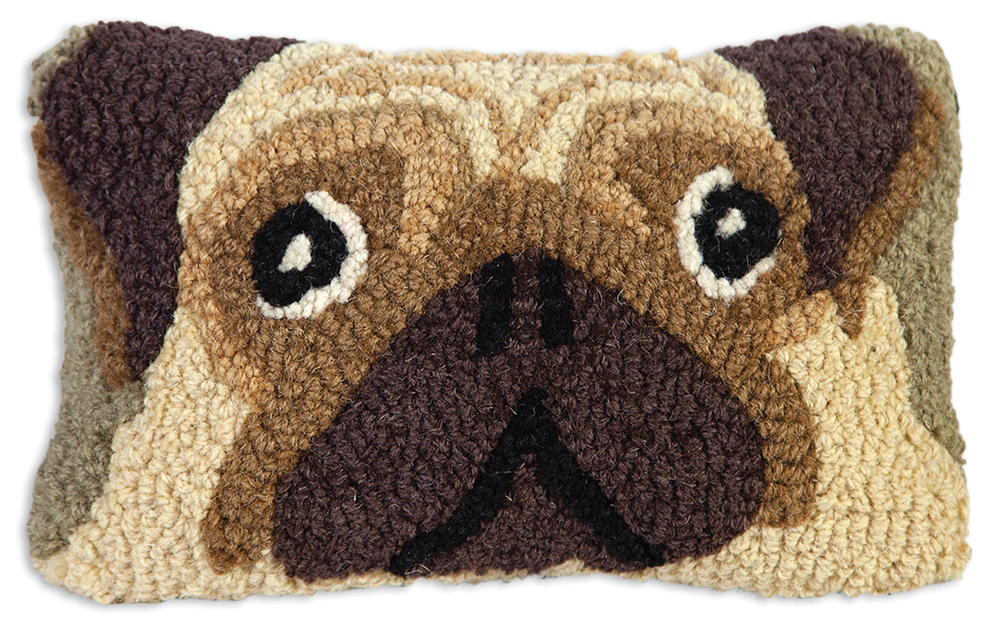 Hooked Wool Pillow - Pug - 8" x 12"