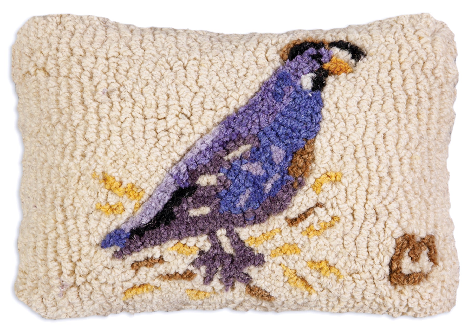 Hooked Wool Pillow - Quail - 8" x 12"