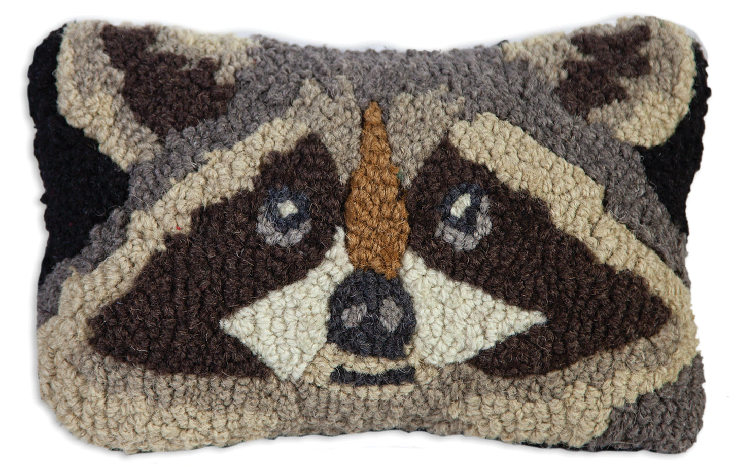 Hooked Wool Pillow - Raccoon - 8" x 12"