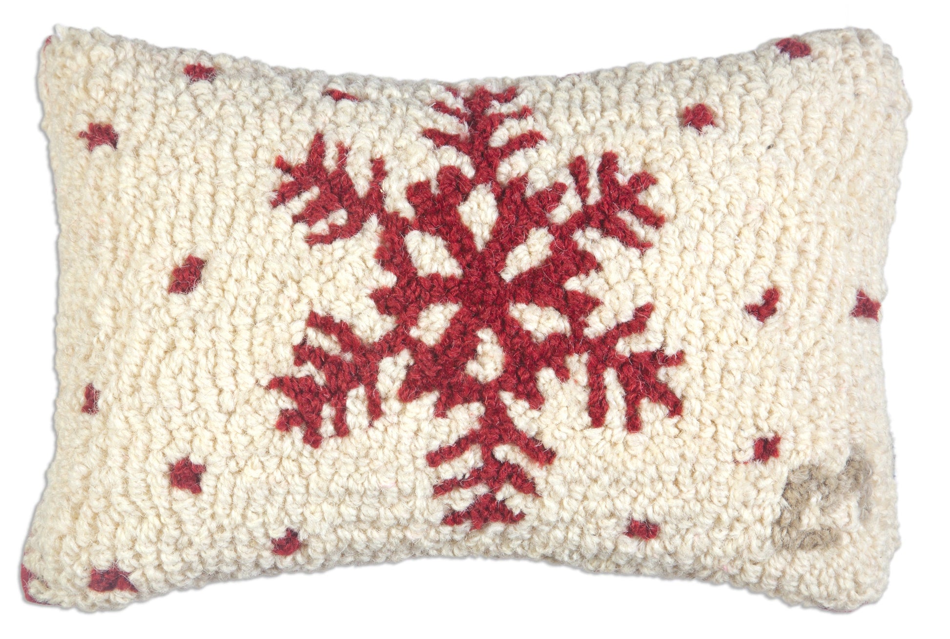 Hooked Wool Pillow - Red Flake - 8" x 12"