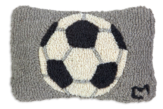 Hooked Wool Pillow - Soccer Ball - 8" x 12"