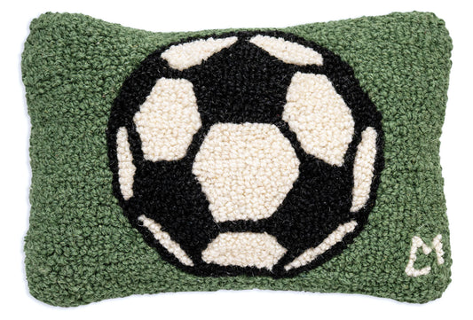 Soccer Ball on Grass - 8" X 12" Hooked Wool Pillow