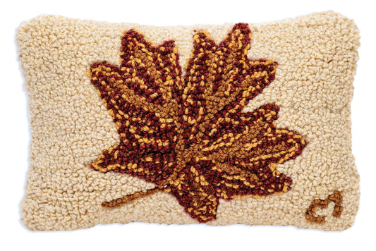 Sugar Maple Leaf - 8" X 12" Hooked Wool Pillow