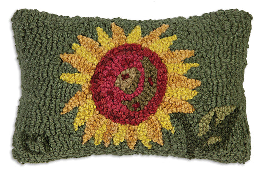 Hooked Wool Pillow - Sunflower - 8" x 12"