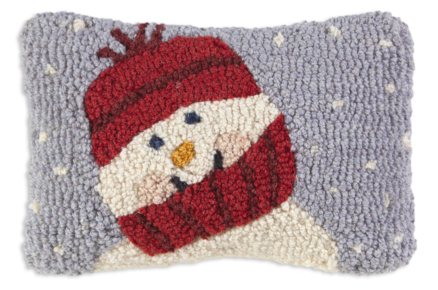 Hooked Wool Pillow - Sweet Little Snowman - 8" x 12"