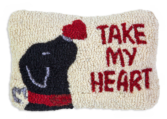 Hooked Wool Pillow - Take My Heart Black Lab - 8" x 12"