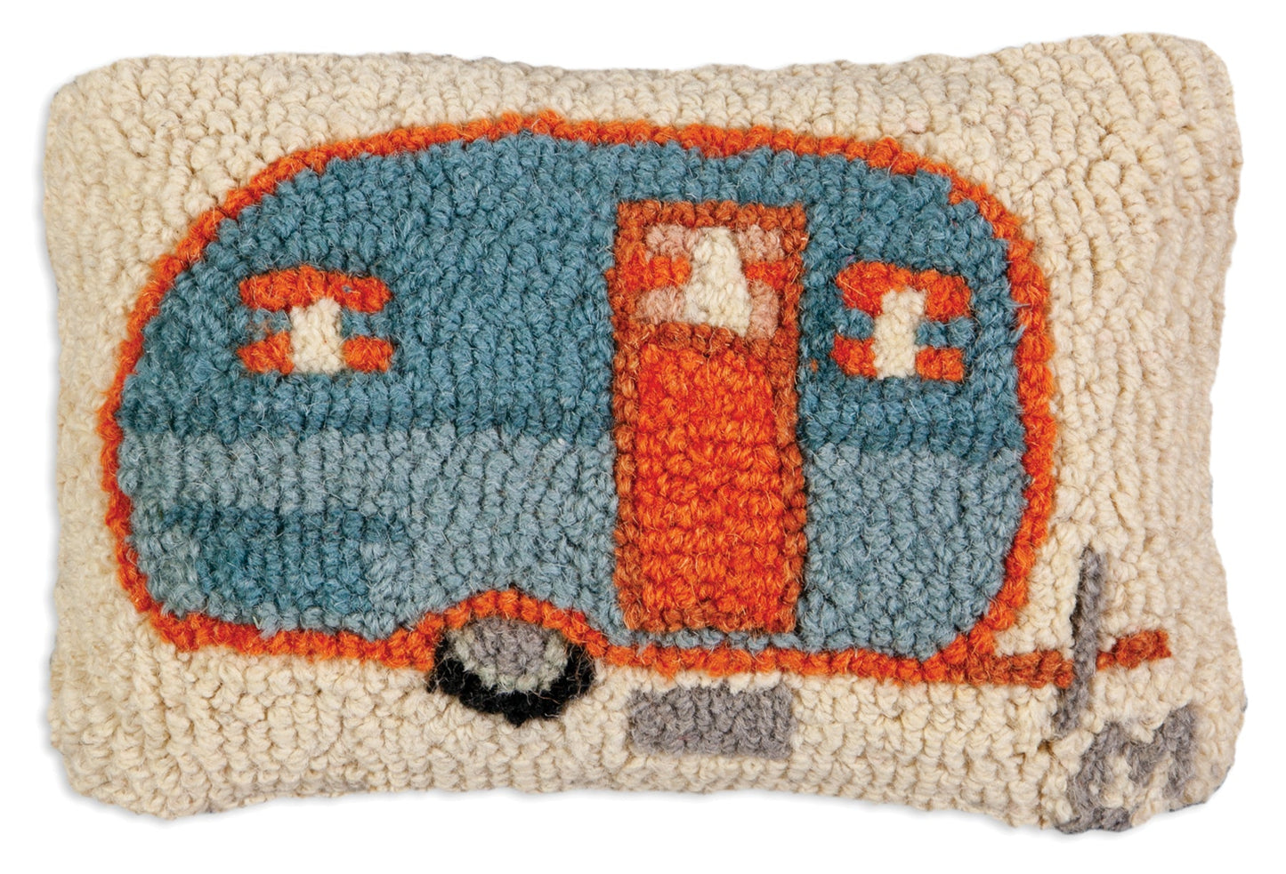 Hooked Wool Pillow - Teardrop Camper - 8" x 12"