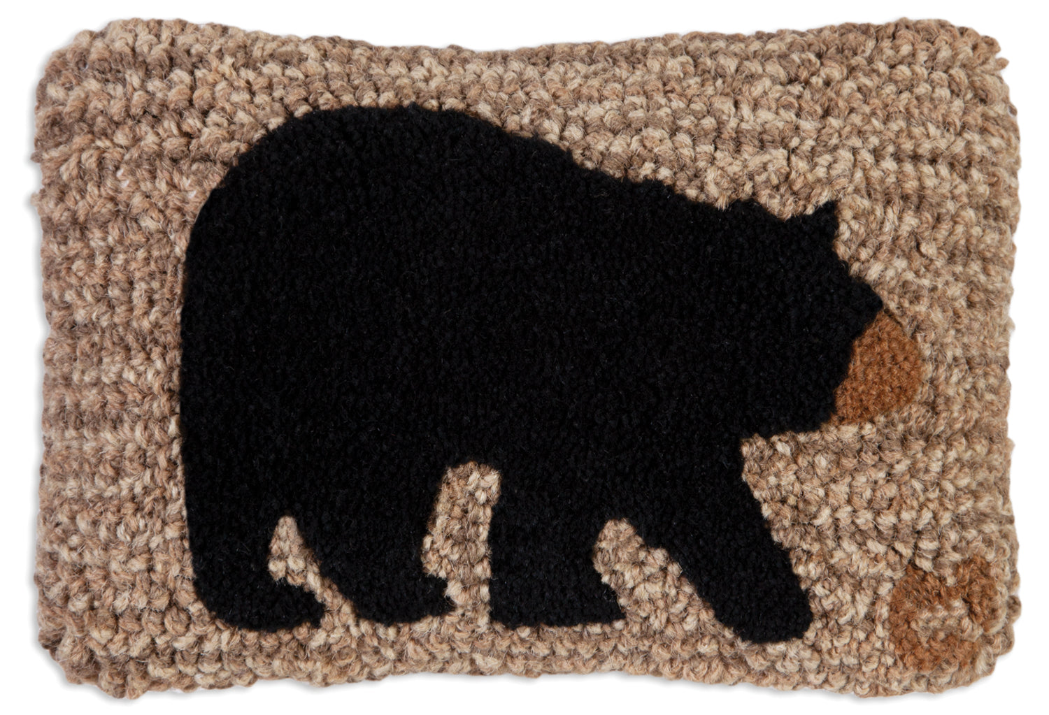 Hooked Wool Pillow - Black Bear On Tweed - 8" x 12"