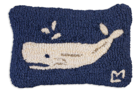 Hooked Wool Pillow - Spouting Whale - 8" x 12"