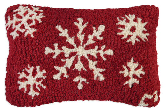 Hooked Wool Pillow - Five White Flakes - 8" x 12"