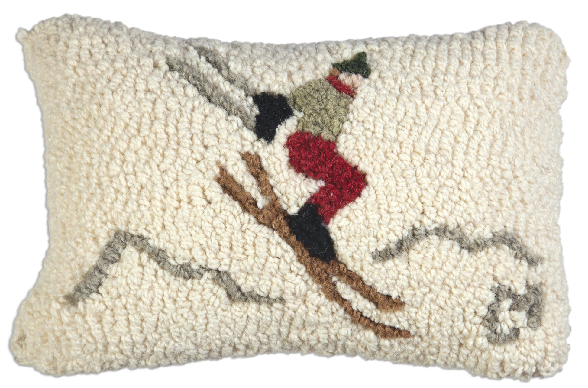 Hooked Wool Pillow - Yippee Ski Jumper - 8" x 12"