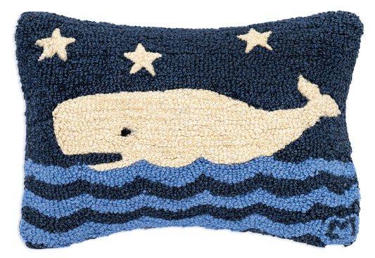 Blue Water Whale - 12" X 18" Hooked Wool Pillow