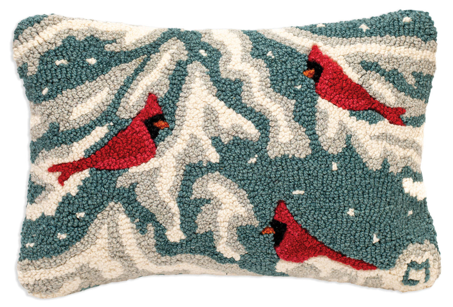Winter Cardinal Chorus - 12" X 18" Hooked Wool Pillow