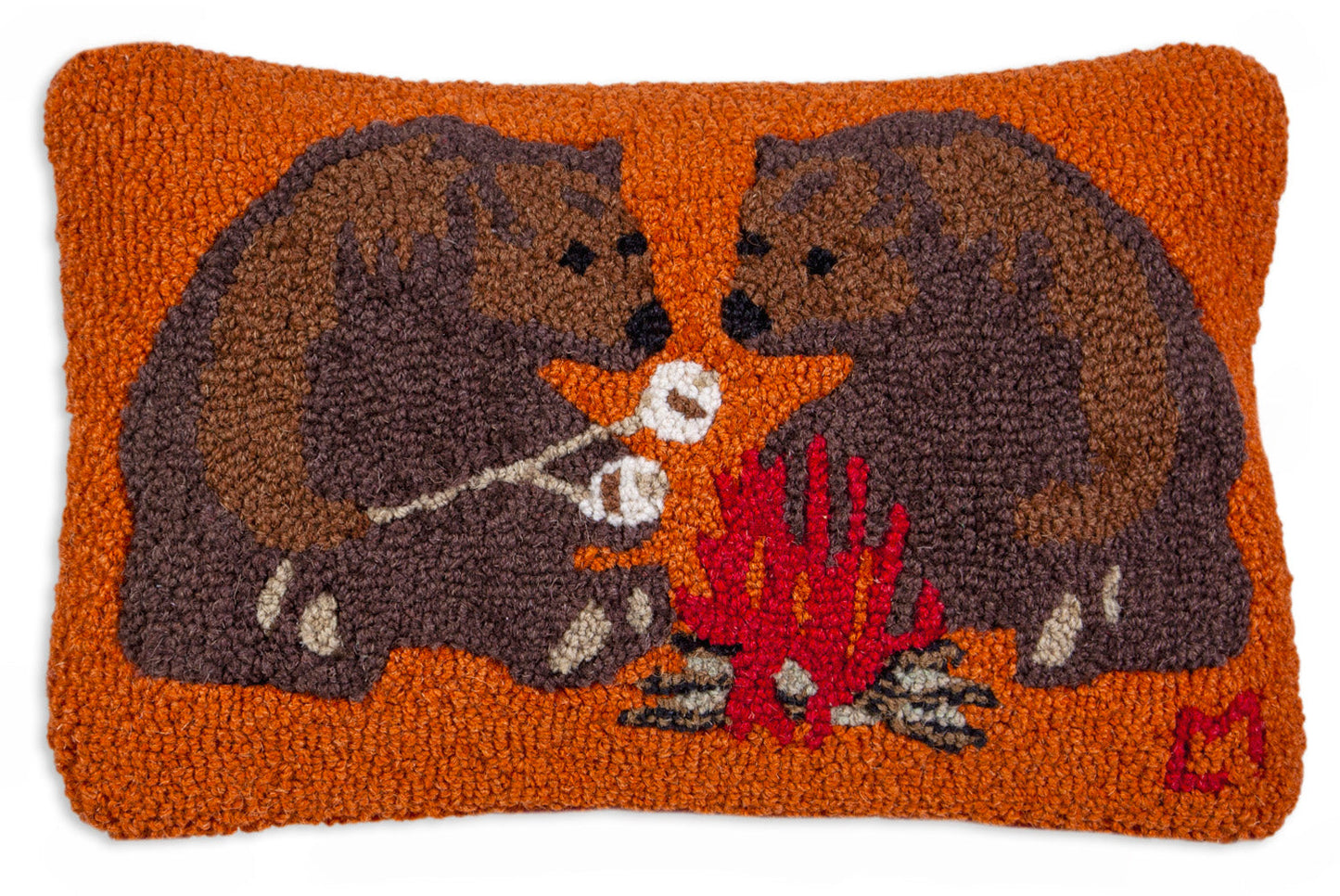 Hooked Wool Pillow - Care To Share Bears - 12" x 18"