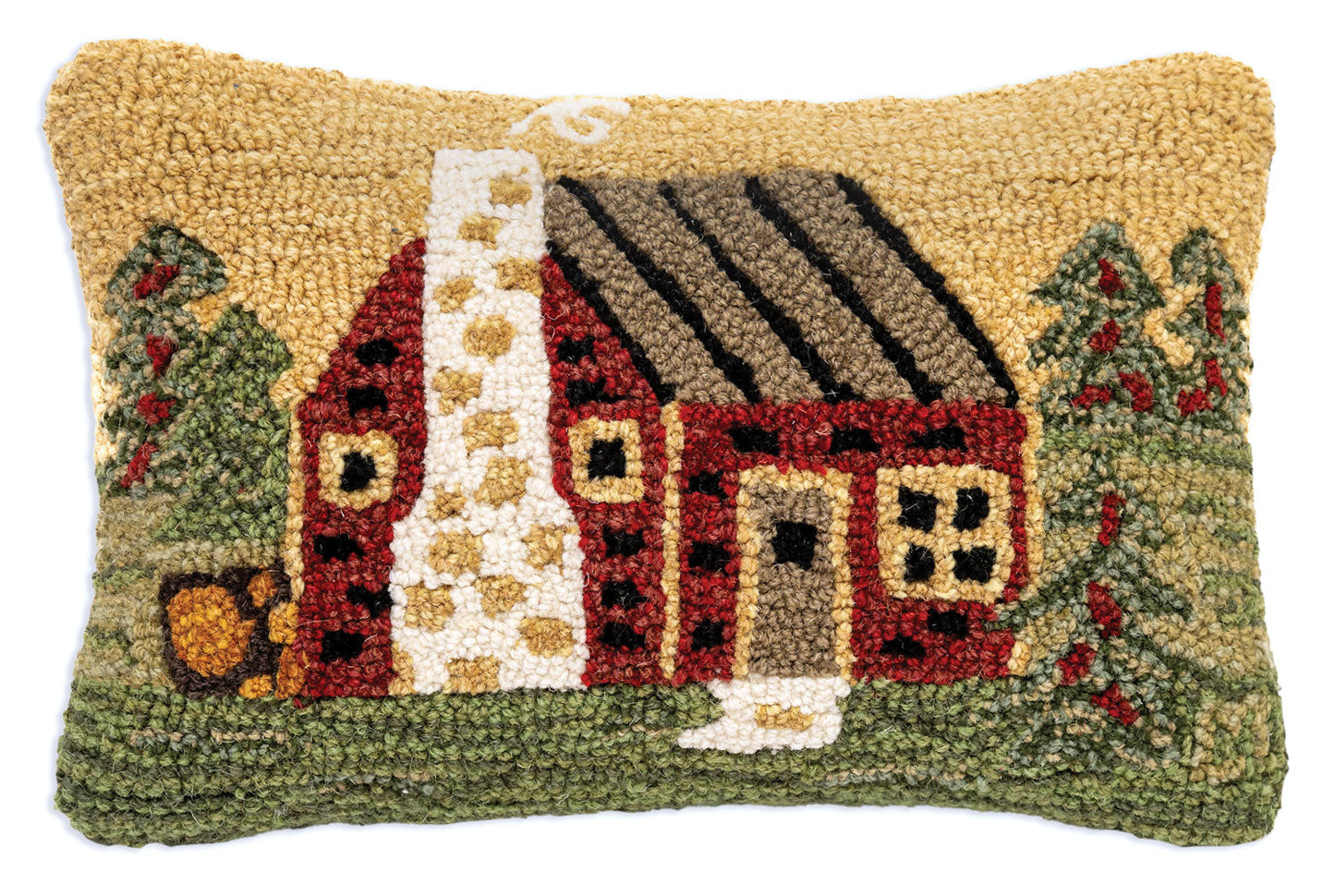 Cozy Cabin - 12" X 18" Hooked Wool Pillow