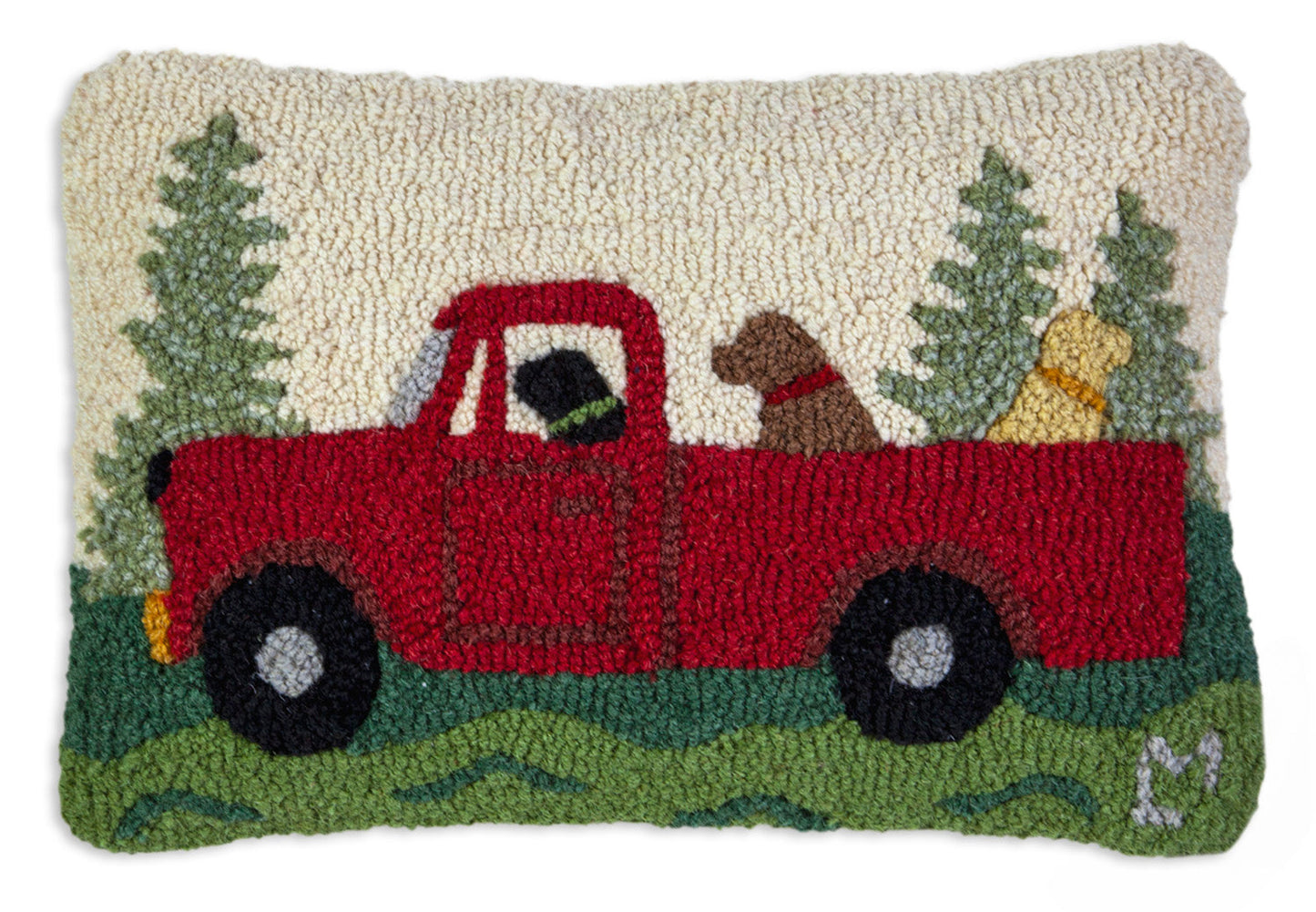 Hooked Wool Pillow - Dog Caravan - 12" x 18"