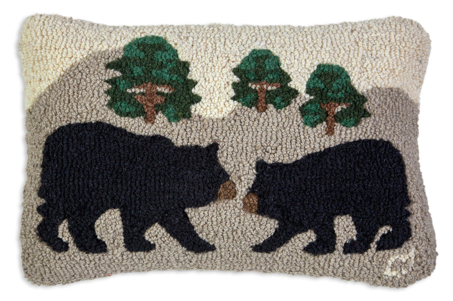 Hooked Wool Pillow - Hillside Bears - 12" x 18"