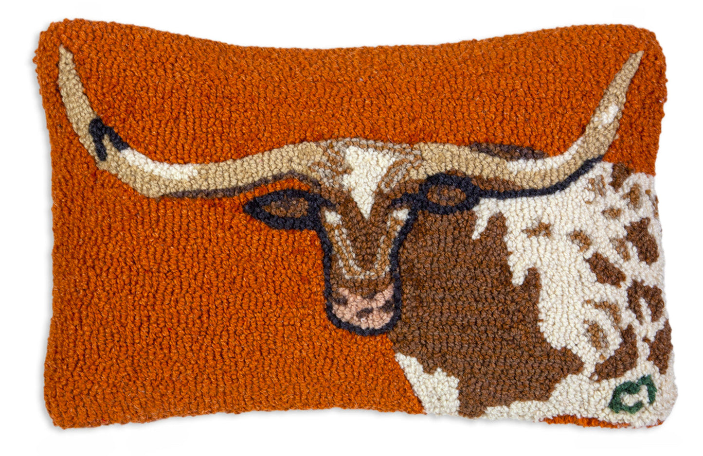 Hooked Wool Pillow - Longhorn - 12" x 18"