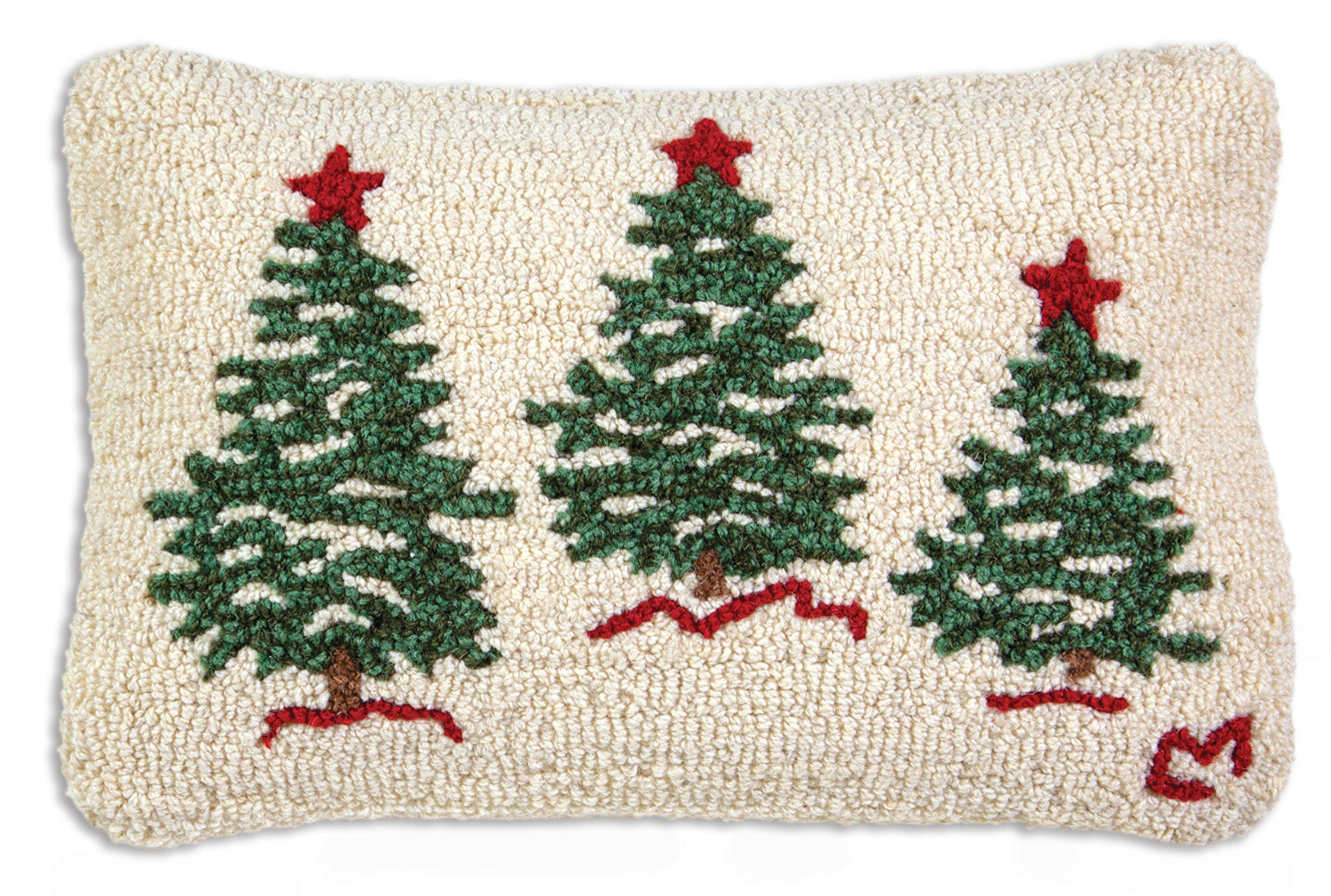 Hooked Wool Pillow - Trees On White - 12" x 18"