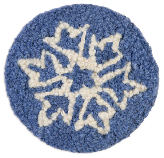 Hooked Wool Coasters - Blue Icy Flakes - 4.5" Round Coasters