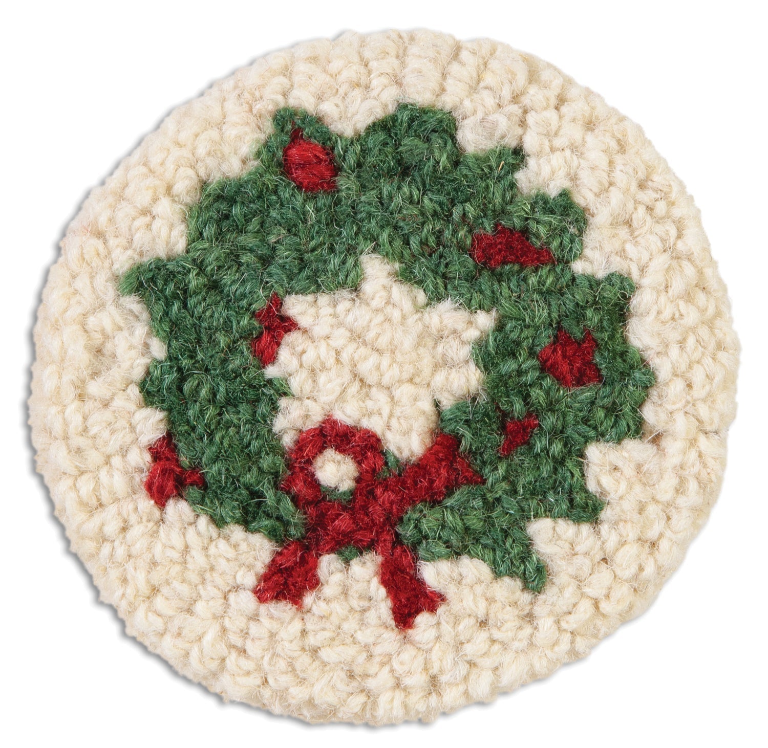 Hooked Wool Coasters - Wreath - 4.5" Round Coasters